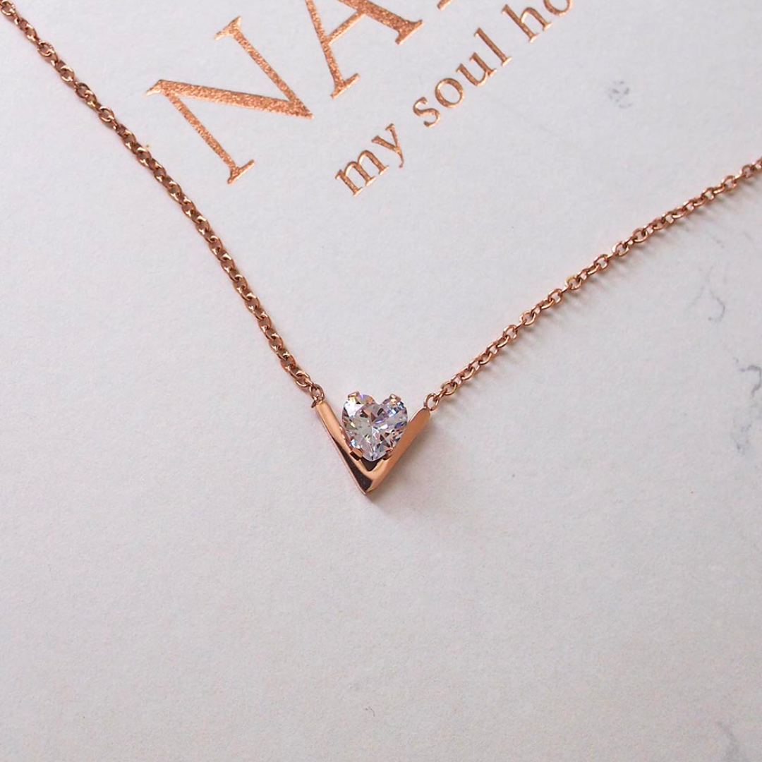 Arva Vera Heart Crystal Necklace in Rose Gold (Stainless Steel)