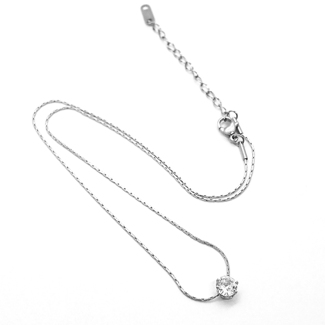 Arva Dahlia Crystal Necklace in Silver (Stainless Steel)