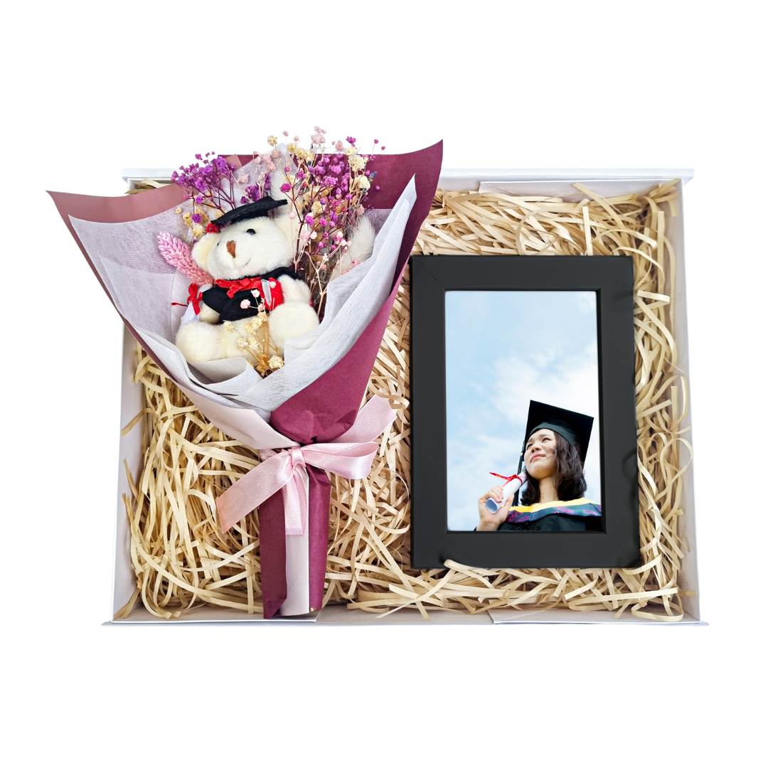 Pink Grad Bear Bouquet & Personalised Photo Frame