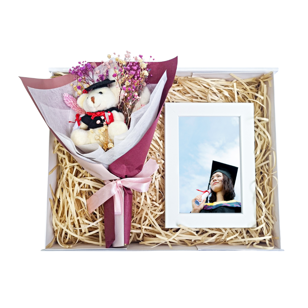 Pink Grad Bear Bouquet & Personalised Photo Frame