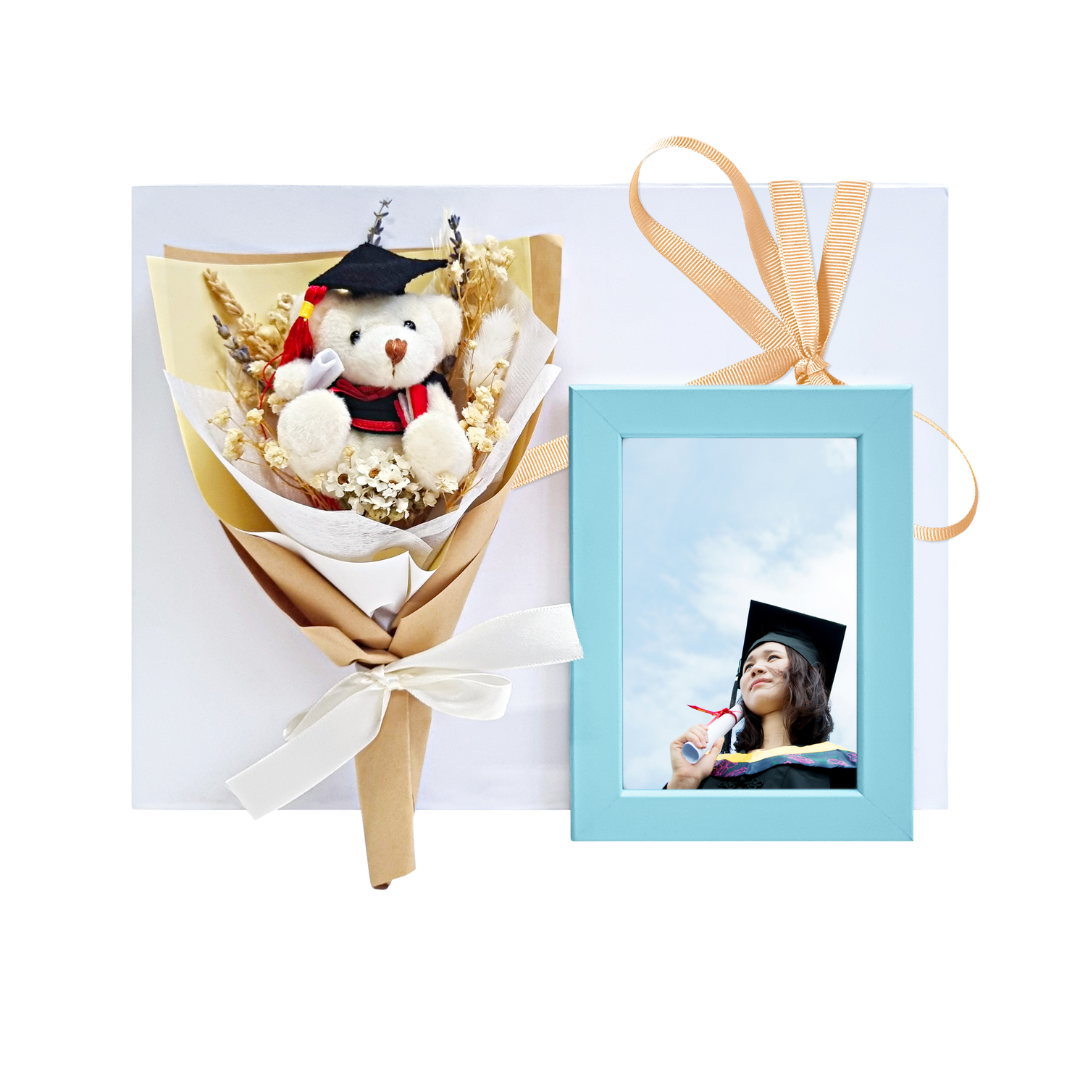 Yellow Grad Bear Bouquet & Personalised Photo Frame