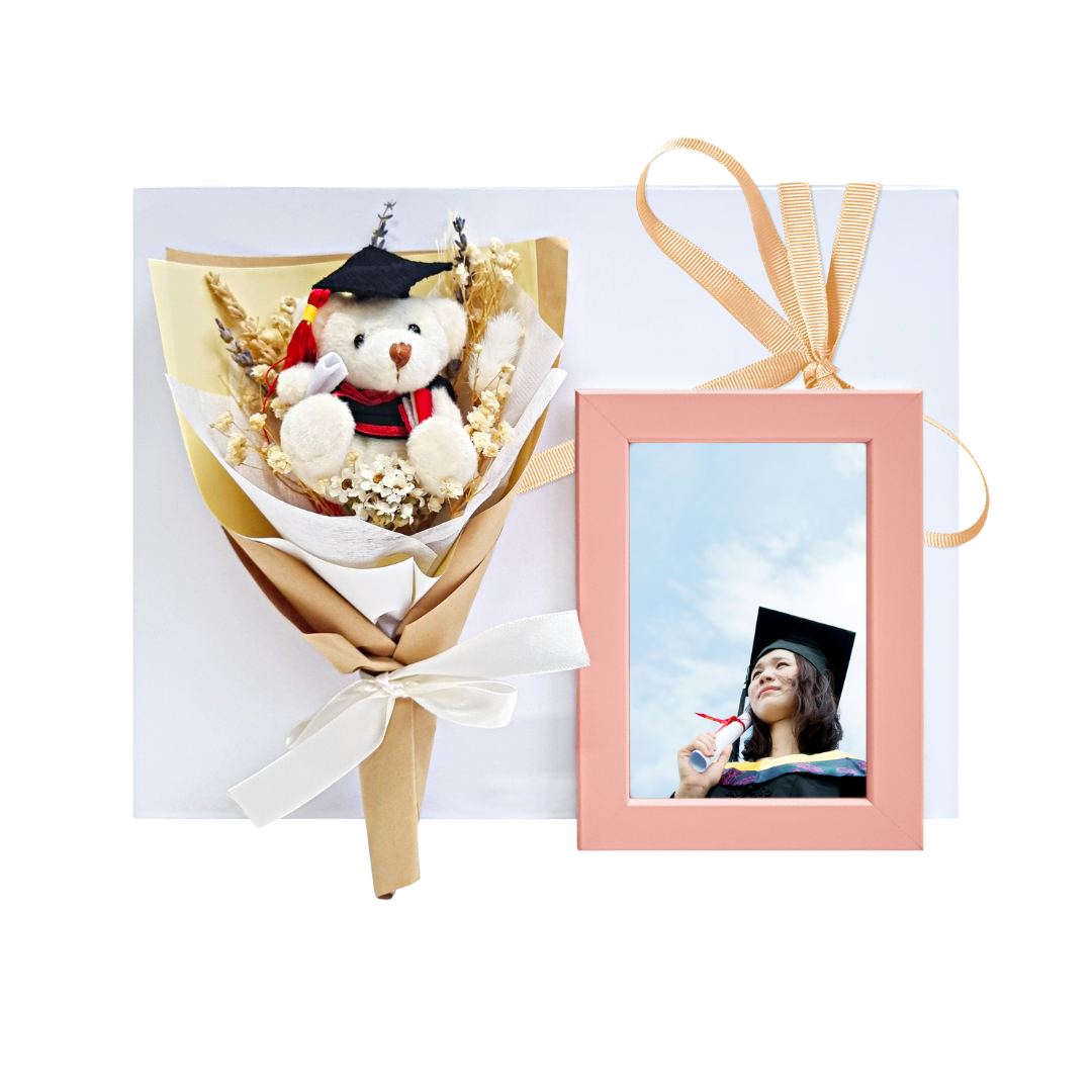 Yellow Grad Bear Bouquet & Personalised Photo Frame