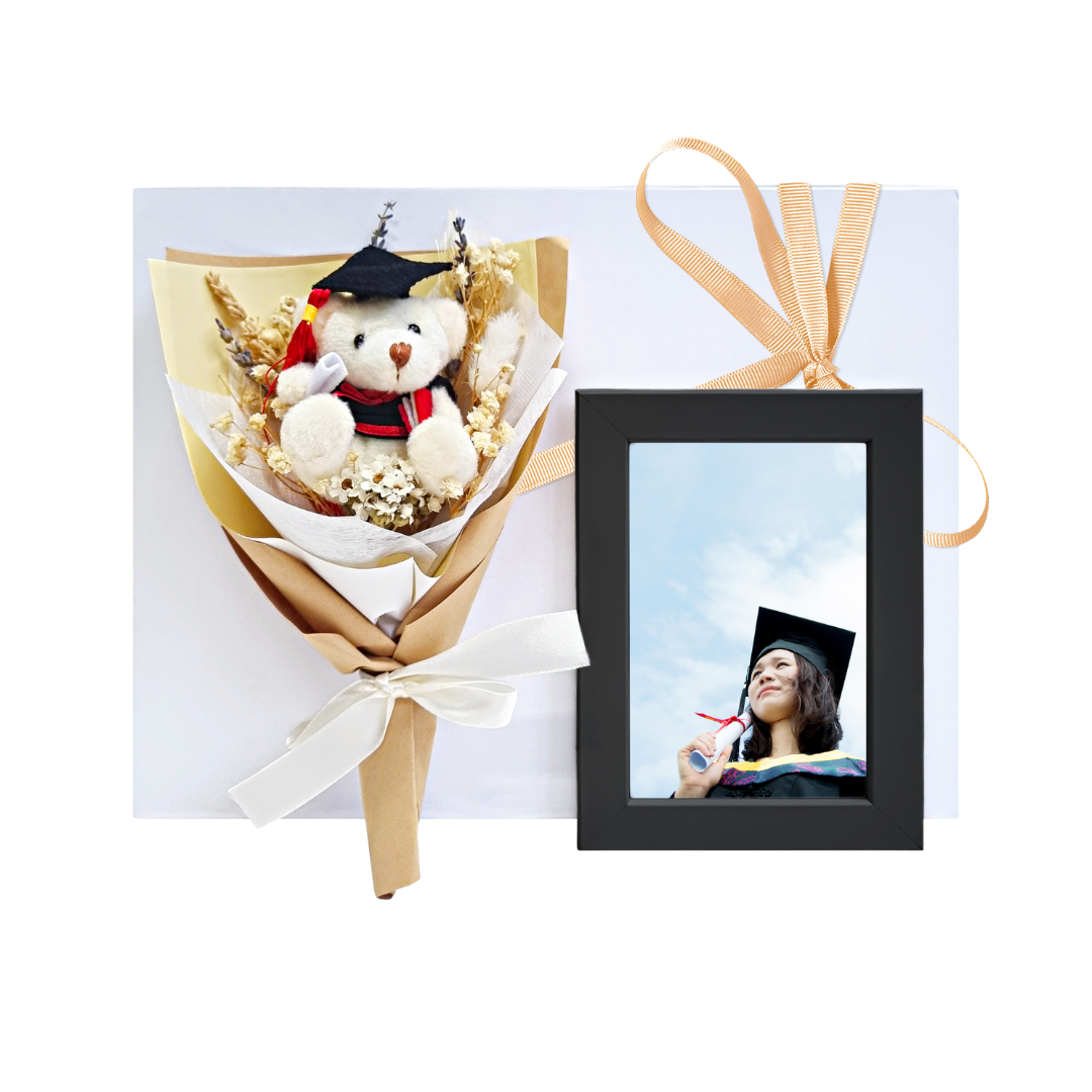 Yellow Grad Bear Bouquet & Personalised Photo Frame