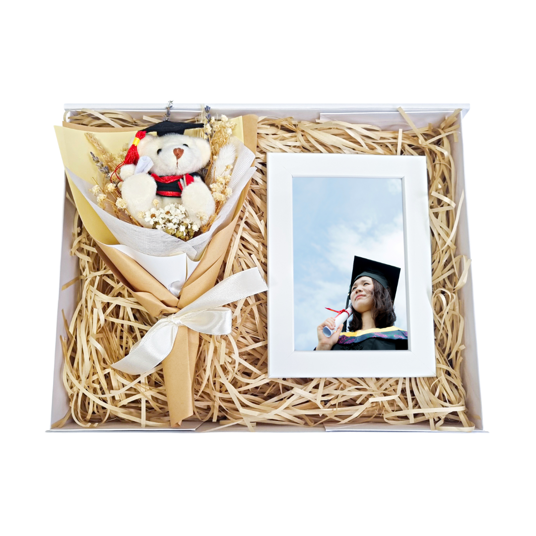 Yellow Grad Bear Bouquet & Personalised Photo Frame