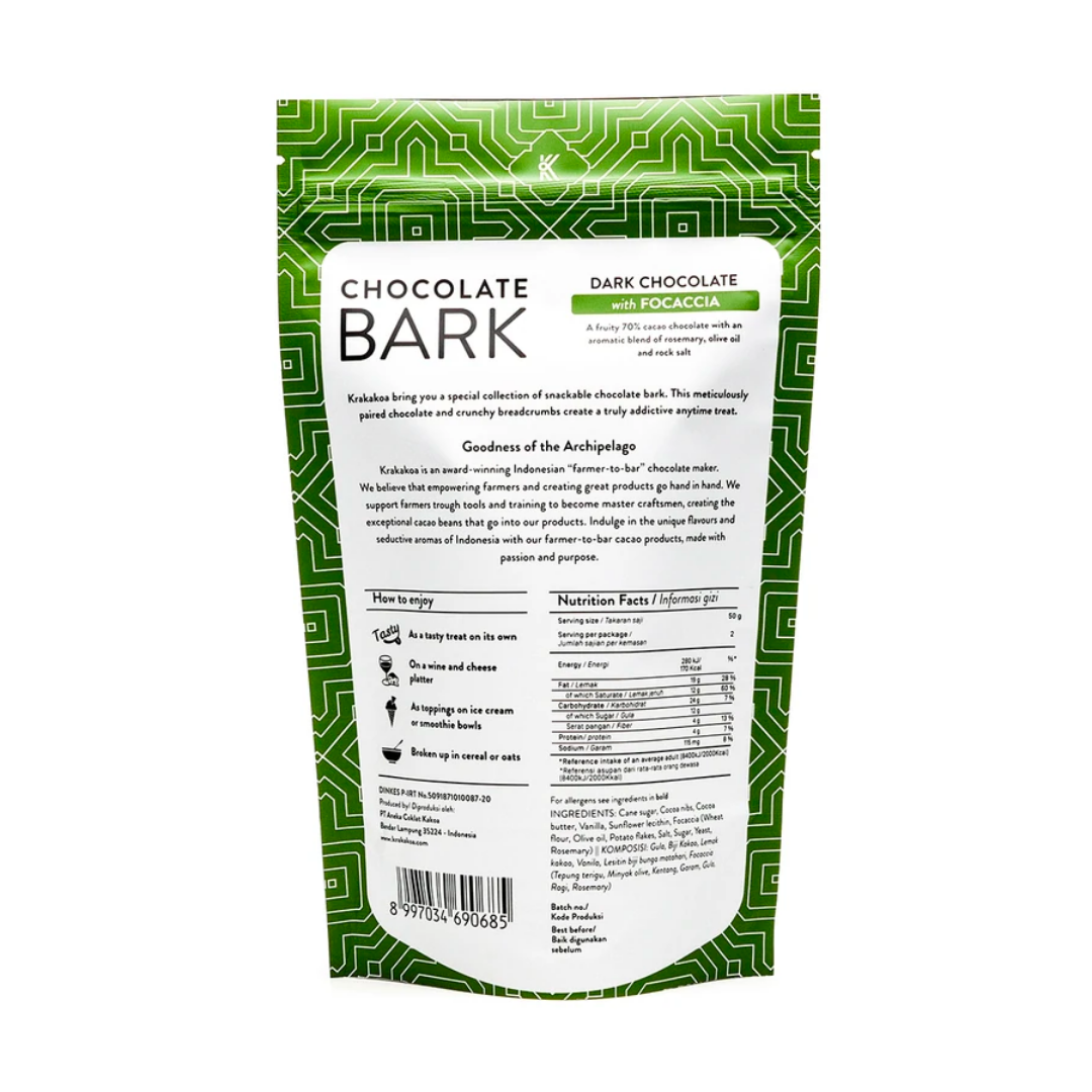 Krakakoa - Chocolate Bark - Focaccia Dark Chocolate (100g)