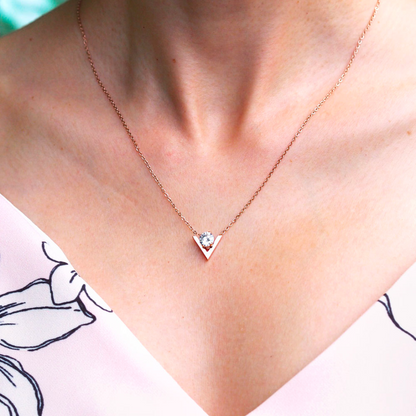 Arva Vera Heart Crystal Necklace in Rose Gold (Stainless Steel)