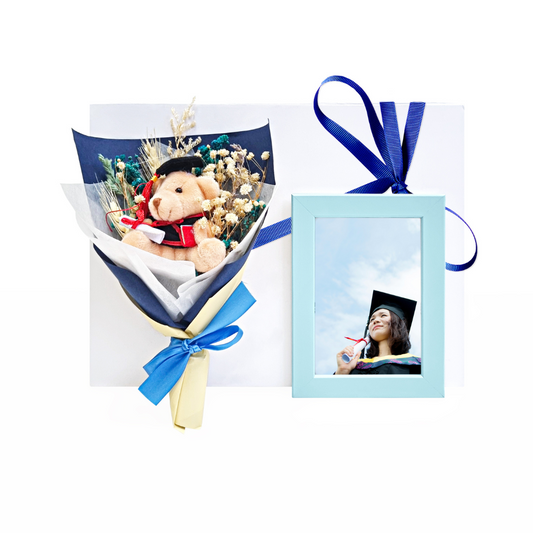 Blue Grad Bear Bouquet & Personalised Photo Frame