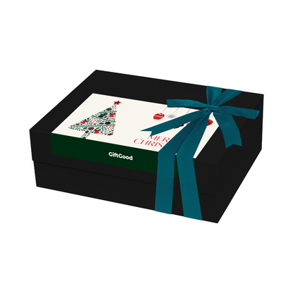 Premium Gift Box Packaging & Card - Black Box & Merry Christmas Sticker