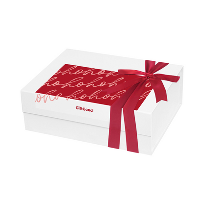 Premium Gift Box Packaging & Card - White Box & Ho Ho Ho Sticker