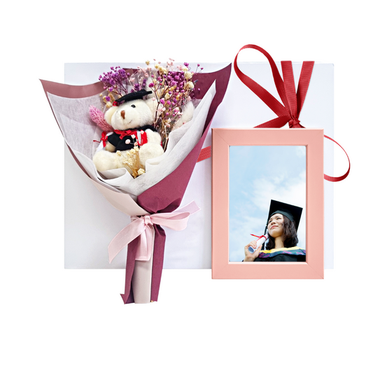 Pink Grad Bear Bouquet & Personalised Photo Frame
