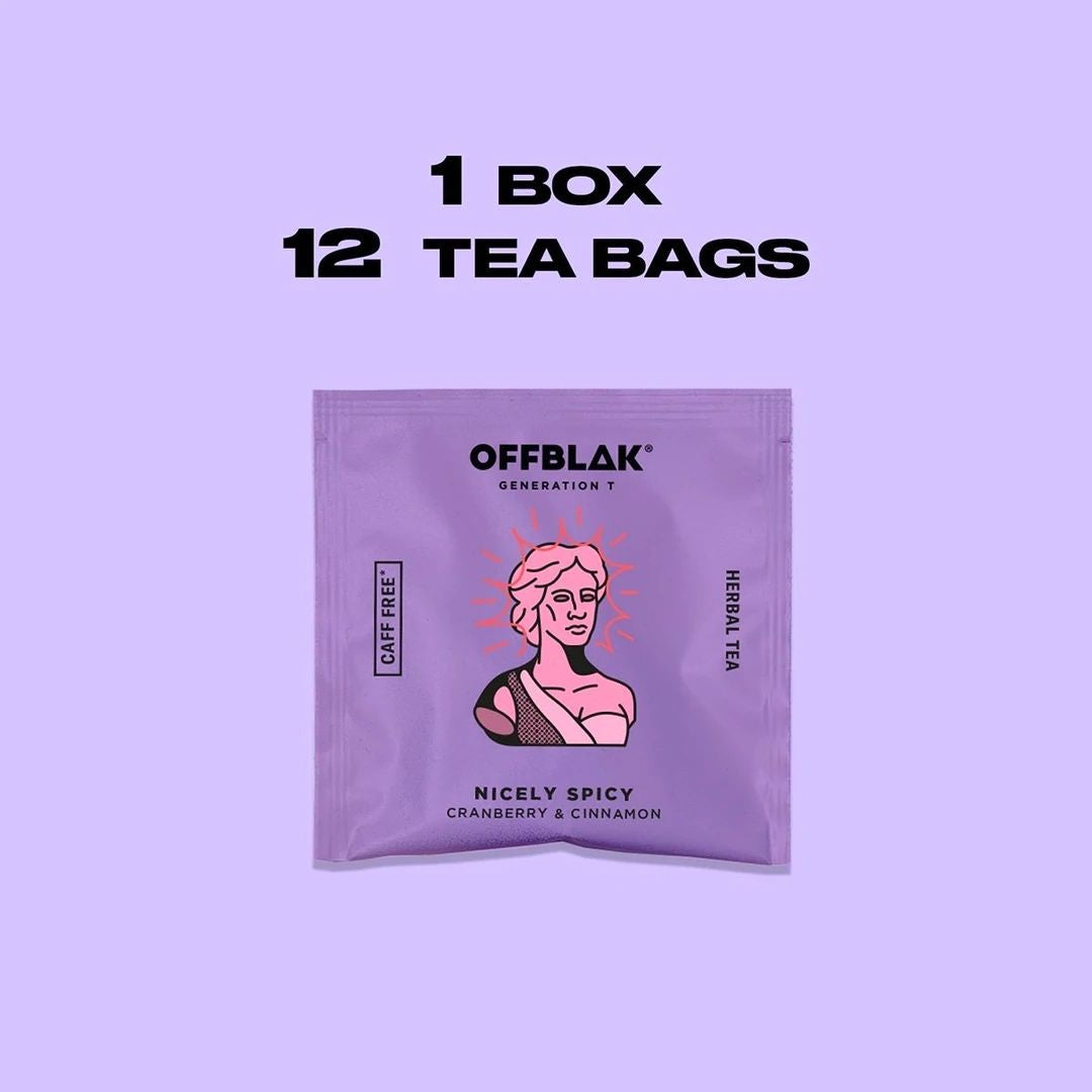 OFFBLAK Nicely Spicy Tea (Cranberry & Cinnamon Herbal Tea, 12 bags) - Caffeine Free
