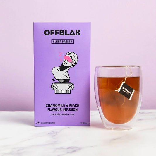 OFFBLAK Sleep Breezy Tea (Chamomile & Peach Herbal Tea, 12 bags) - Caffeine Free